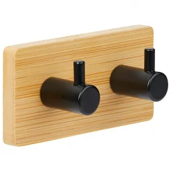 APPENDINO ADESIVO IN BAMBOO CON 2 GANCI IN ACCIAIO INOX 9X3.6CM H 4.5CM