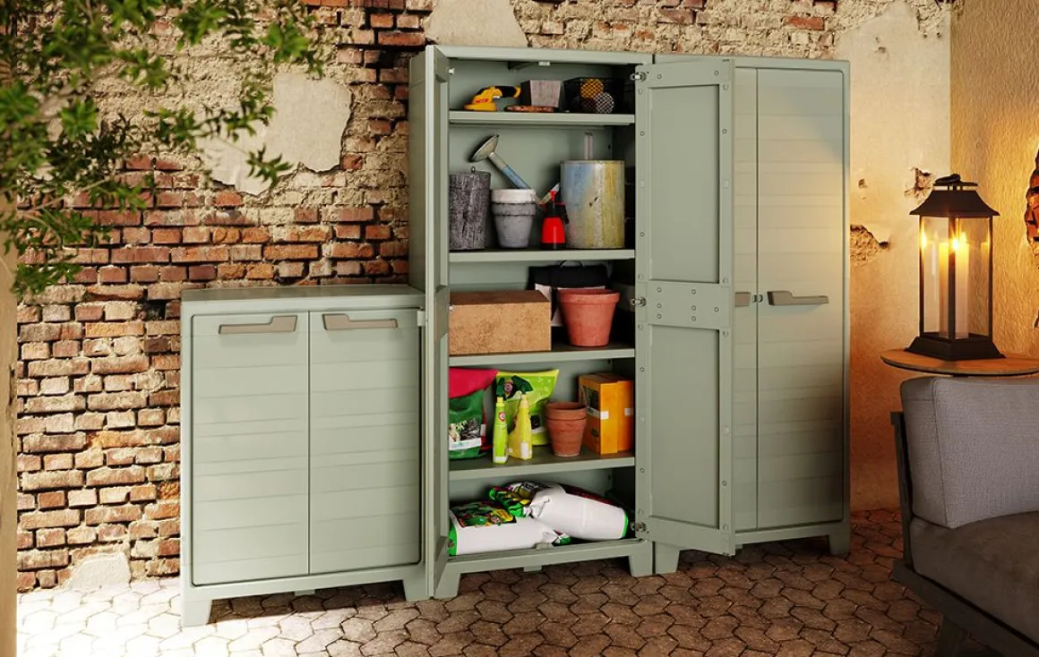 ARMADIO A RIPIANI MOD. PLANET OUTDOOR IN RESINA CM 80X44 H 182 GRIGIO/VERDE: vendita online ARMADIO A RIPIANI MOD. PLANET OUTDOOR IN RESINA CM 80X44 H 182 GRIGIO/VERDE in offerta