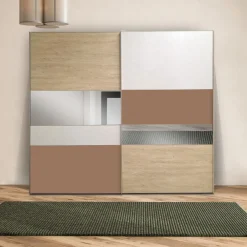 ARMADIO CUBE 277X62/66 H. 246 ROVERE NODATO E CALCE/LACCATO RAME PERLATO OPACO/FUME
