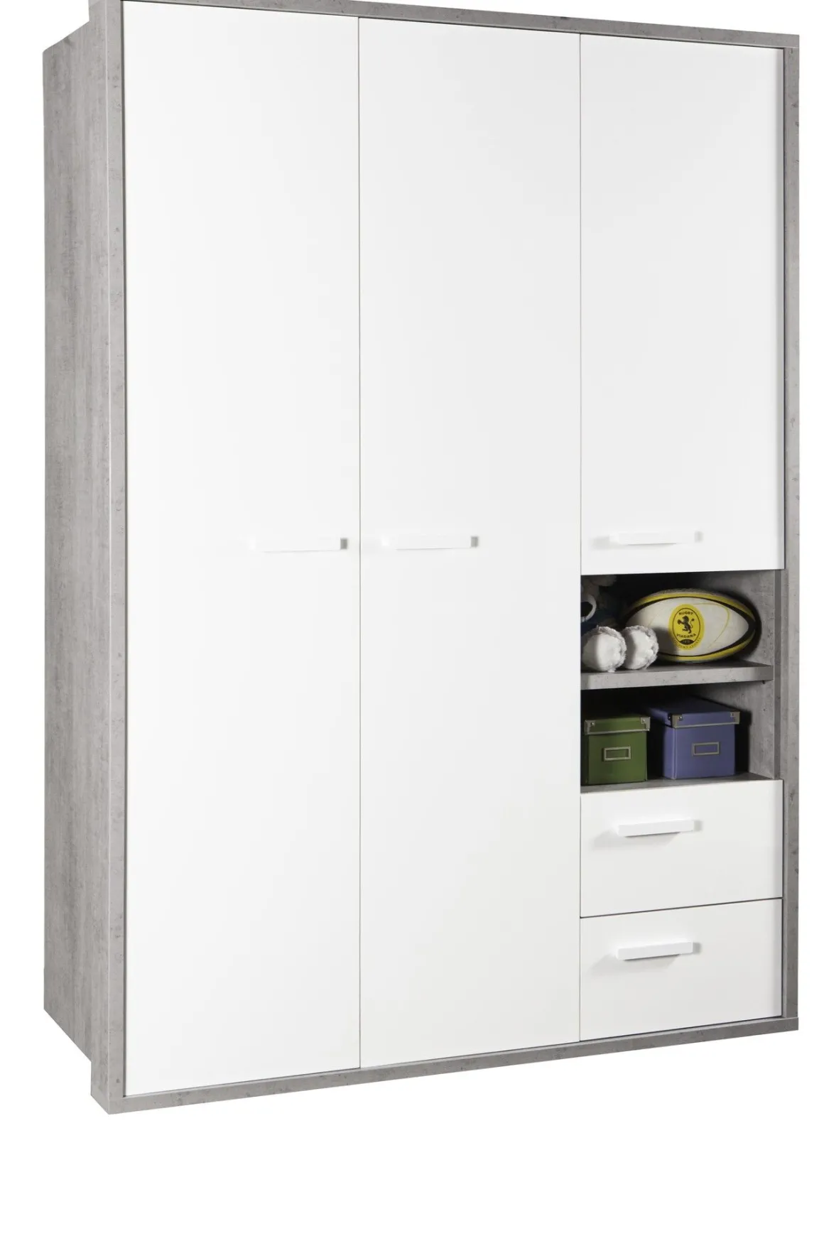 Armadio moderno 3 ante bianco e cemento