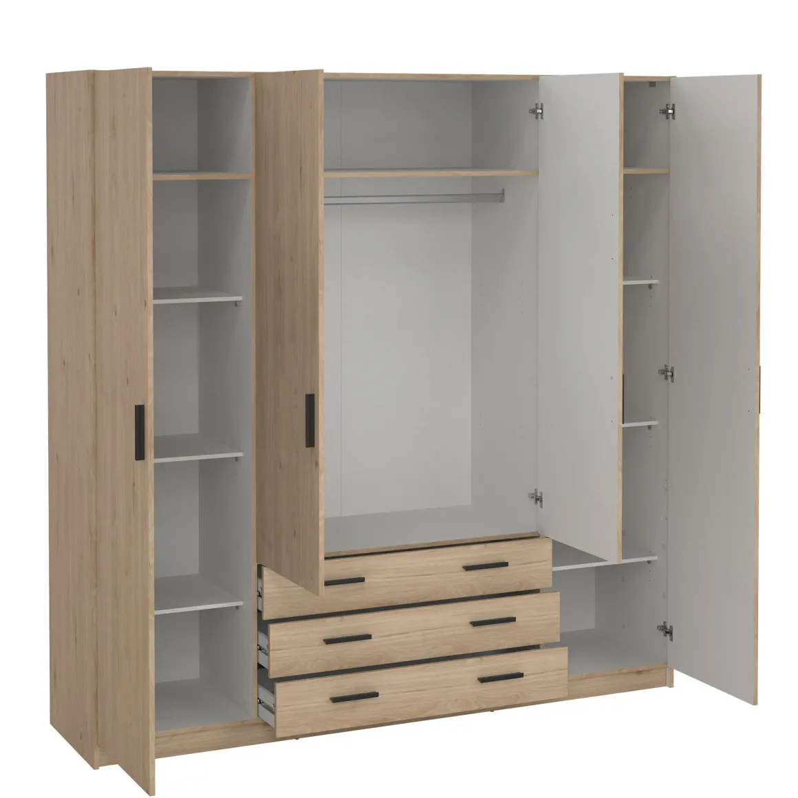 Armadio Sprint Jackson Hickory: Armadio con 4 Ante e 3 Cassetti in Offerta