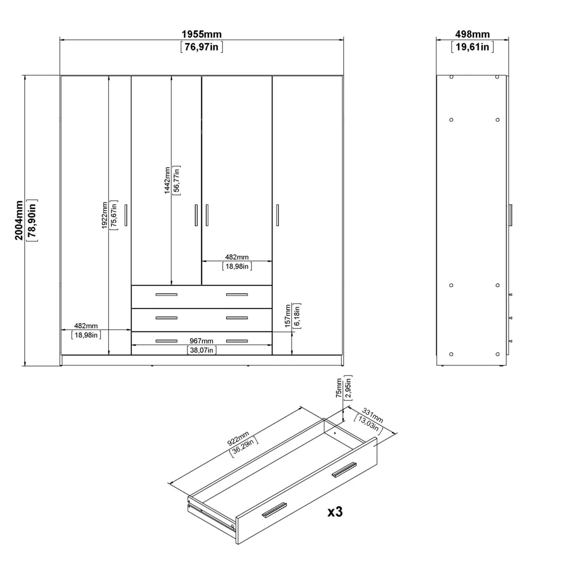 Armadio Sprint Jackson Hickory: Armadio con 4 Ante e 3 Cassetti in Offerta