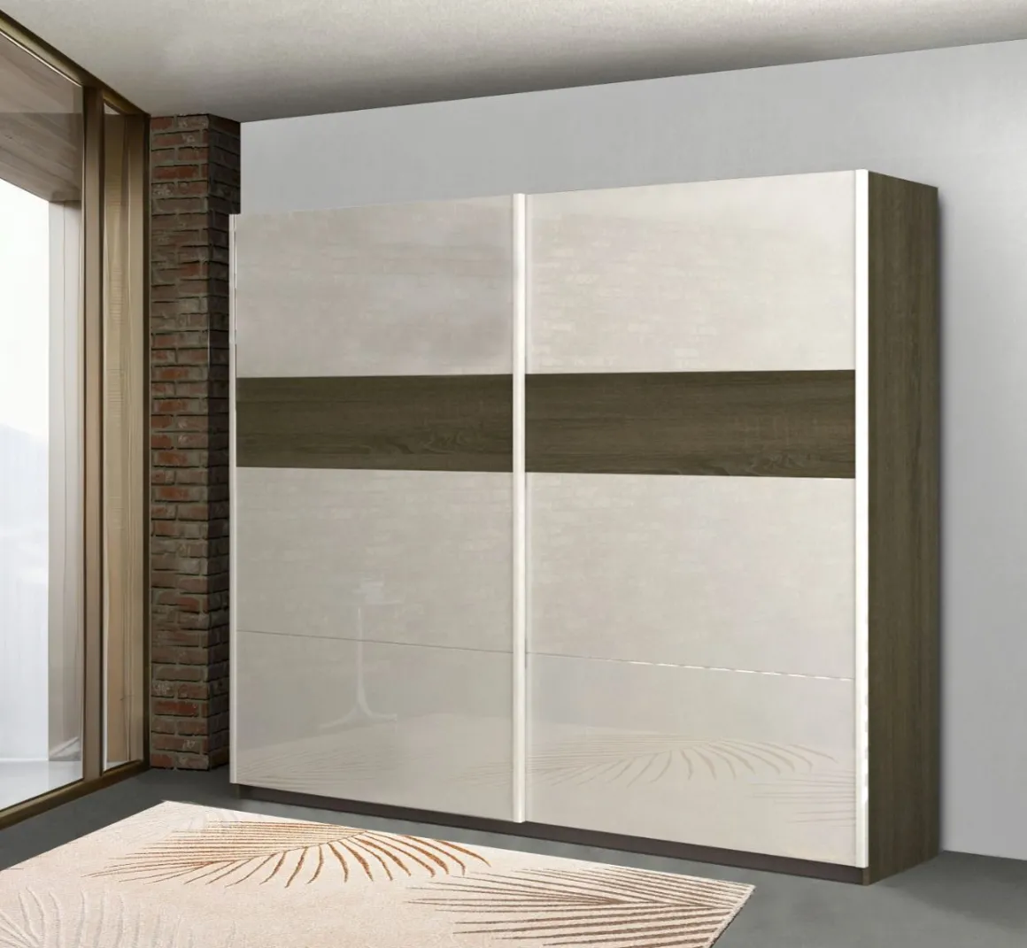 ARMADIO UNICO CM 240X63 H. 220 ROVERE TARTUFO E BIANCO LUCIDO