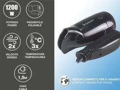 ASCIUGACAPELLI DA VIAGGIO PIEGHEVOLE 1200W