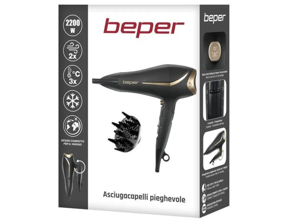 ASCIUGACAPELLI SOFT-TOUCH PIEGHEVOLE 2200W CON DIFFUSORE