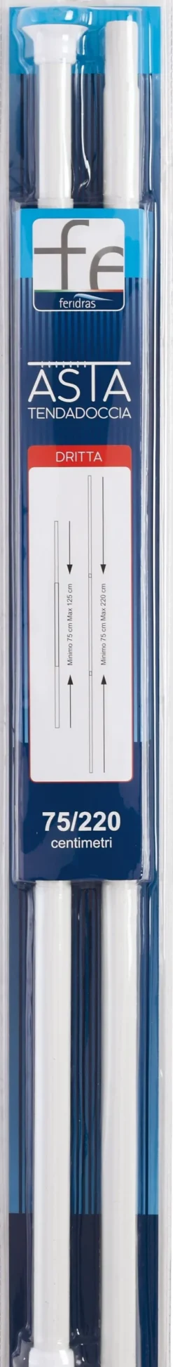 ASTA TENDA DOCCIA DRITTA DA CM 75 A 220 IN PVC BIANCO