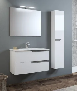 BAGNO COMPLETO GRACE2 LACCATO BIANCO LUCIDO CON PARTICOLARI CEMENTO