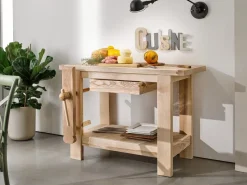 BANCONE CUCINA/LAVORO IN LEGNO DI FRASSINO CM 120X70 H.87 GREZZO