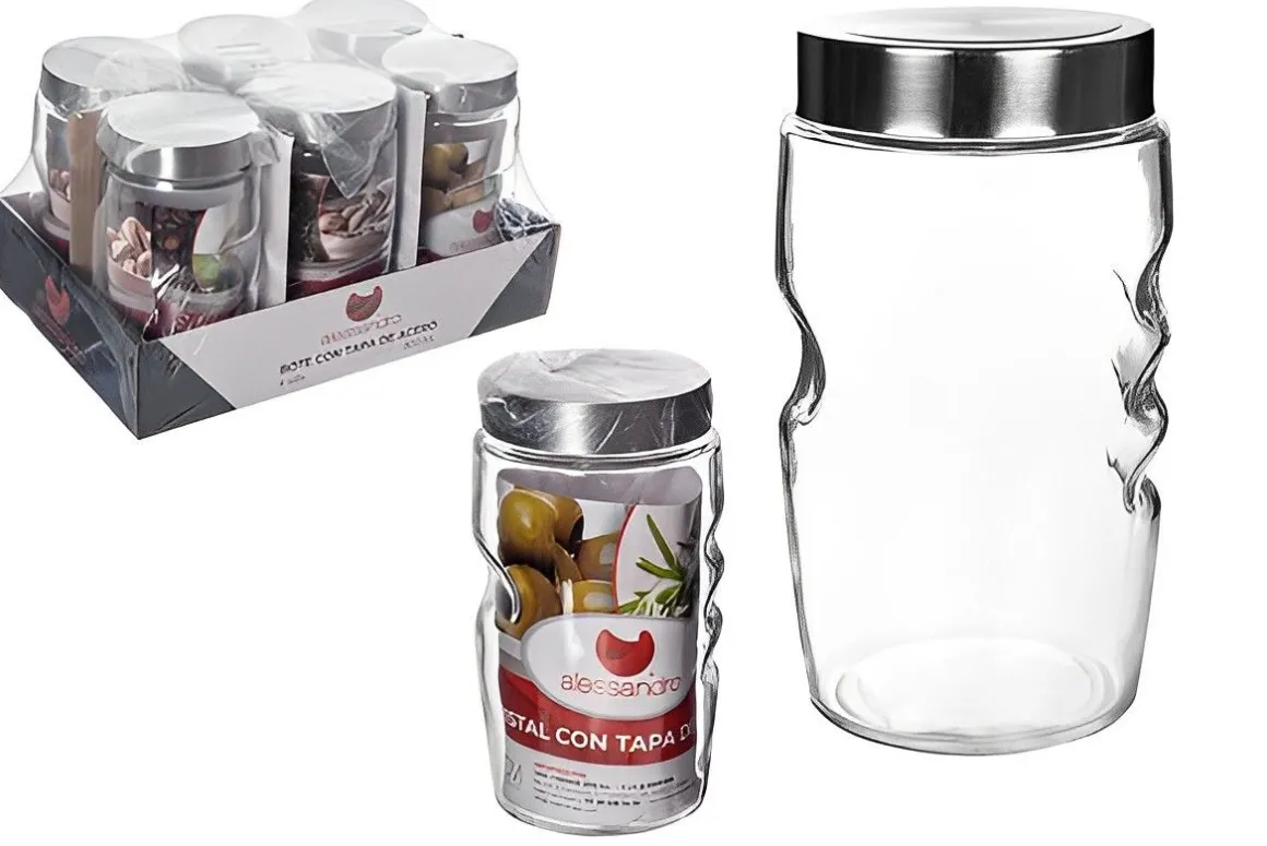 BARATTOLO IN VETRO CON COPERCHIO IN ACCIAIO 800ML D 10 H 17CM