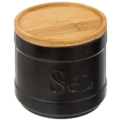 BARATTOLO SALE NATUREO NERO CON TAPPO IN BAMBU' 10.7X10CM