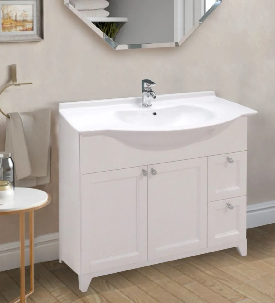 BASE BAGNO MOD. DIAMANTE CM 100 LEGNO MASSELLO BIANCO