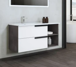 BASE BAGNO SOSPESA DELIA3 CM 101 LAMIERA OSSIDATA E BIANCO LUCIDO