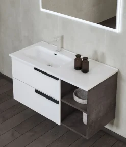 BASE BAGNO SOSPESA DELIA3 CM 101 LAMIERA OSSIDATA E BIANCO LUCIDO