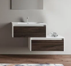 BASE BAGNO SOSPESA MOD. LUNA CM 112 BIANCO LUCIDO E OLMO CAFFE'