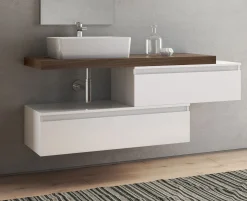 BASE BAGNO SOSPESA MOD. NINFA CM 140 BIANCO OPACO E TABACCO