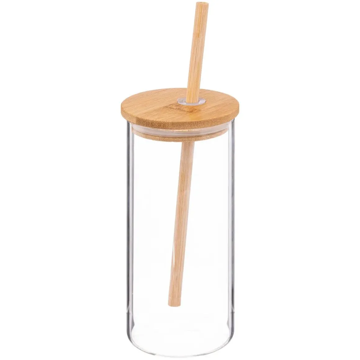 BICCHIERE CON CANNUCCIA PALM COCKTAIL IN VETRO E BAMBU 40CL