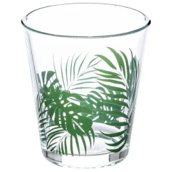 BICCHIERE DA ACQUA PALME IN VETRO TRASPARENTE CON DECORO VERDE 33CL