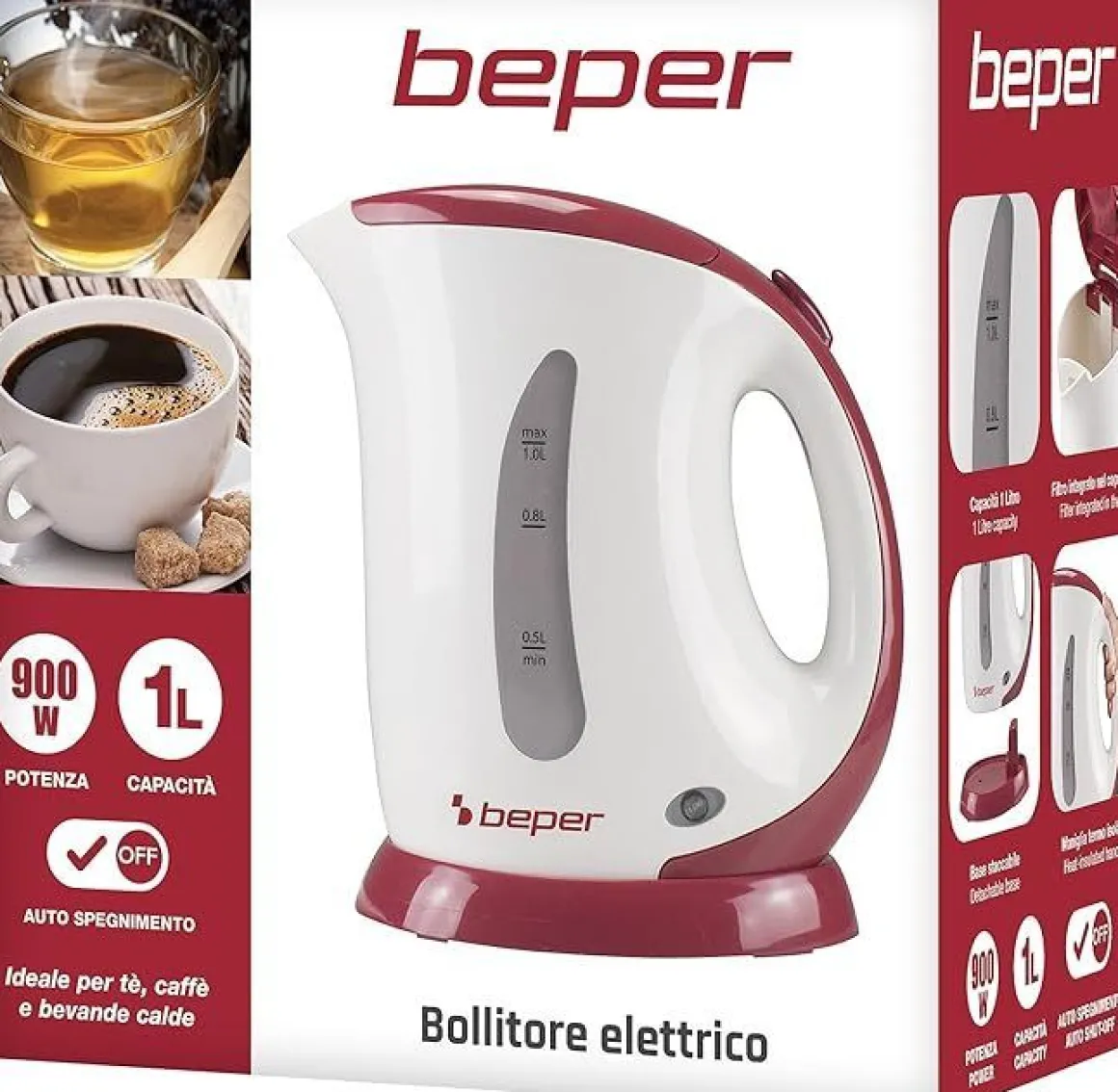 Bollitore Elettrico 1lt In Acciaio Bianco e Roosso in offerta