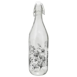 BOTTIGLIA WHITE FLORAL IN VETRO CON TAPPO 1LT TRASPARENTE CON DECORO