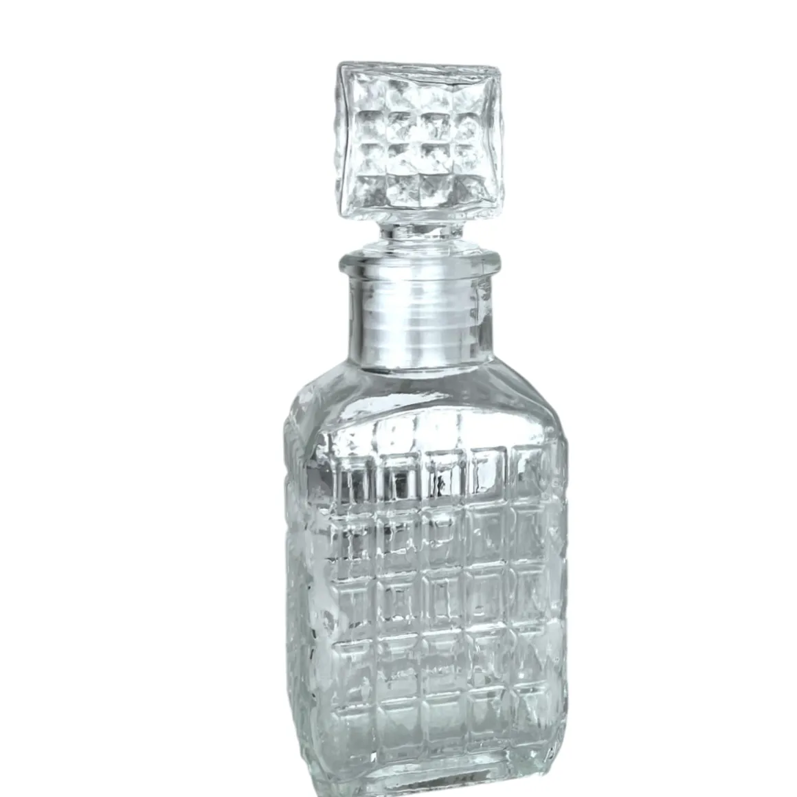 BOTTIGLIETTA QUADRATA CON TAPPO IN VETRO 100ML IN VETRO DECORATO