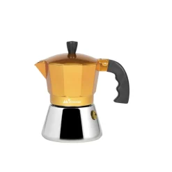 CAFFETTIERA 3 TAZZE IN ALLUMINIO E ACCIAIO INOX DORATA