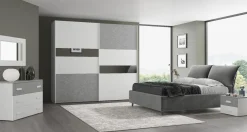Camera da letto moderna ELLIOTT in bianco frassinato e cemento