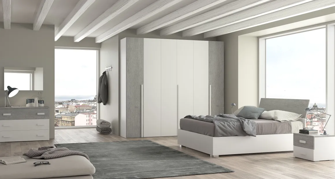 Camera da letto completa MILA frassino bianco e cemento