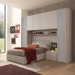 Cameretta Completa A Ponte con Letto In Laminato Olmo e Cemento