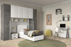 CAMERETTA OSSIDO E ROVERE NORDICO CON LETTO SINGOLO CONTENITORE