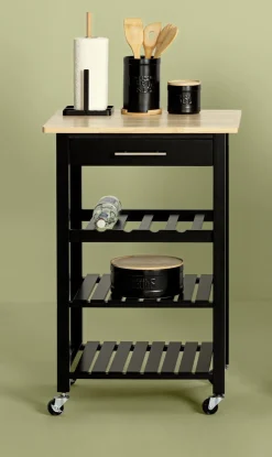 CARRELLO DA CUCINA CLAUDE CM 58X48 H.87 IN MDF NERO E NATURALE