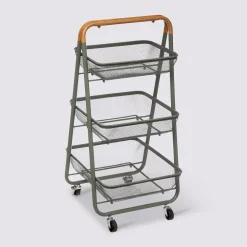CARRELLO DA CUCINA IN METALLO TRIO CM 48X41.5 H.87 KAKI E NATURALE