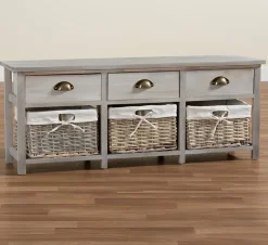 CASSETTIERA MULTIUSO IN LEGNO MASSELLO CM 107X29 H.42 CEMENTO: vendita online CASSETTIERA MULTIUSO IN LEGNO MASSELLO CM 107X29 H.42 CEMENTO in offerta