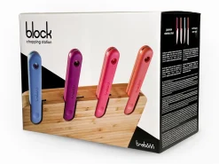 CEPPO 4 COLTELLI BLOCK IN ACCIAIO INOX CON TAGLIERE IN BAMBU' NATURALE