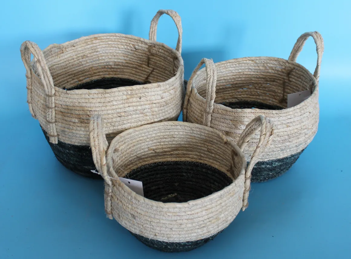 CESTO BICOLORE IN TESSUTO E PAGLIA 30X30X32CM : vendita online CESTO BICOLORE IN TESSUTO E PAGLIA 30X30X32CM in offerta