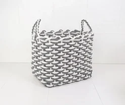 CESTO CORDA IN COTONE INTRECCIATO CON MANICI BIANCO E GRIGIO 34X30X40CM : vendita online CESTO CORDA IN COTONE INTRECCIATO CON MANICI BIANCO E GRIGIO 34X30X40CM in offerta