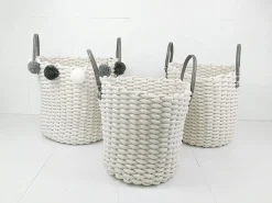 CESTO IN COTONE BIANCO INTRECCIATO CON MANICI 1 PEZZO H30XD36CM: vendita online CESTO IN COTONE BIANCO INTRECCIATO CON MANICI 1 PEZZO H30XD36CM in offerta