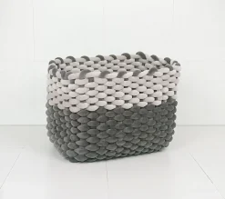 CESTO IN TESSUTO SOFT INTRECCIATO A MANO GRIGIO E BIANCO 40X30X34CM: vendita online CESTO IN TESSUTO SOFT INTRECCIATO A MANO GRIGIO E BIANCO 40X30X34CM in offerta