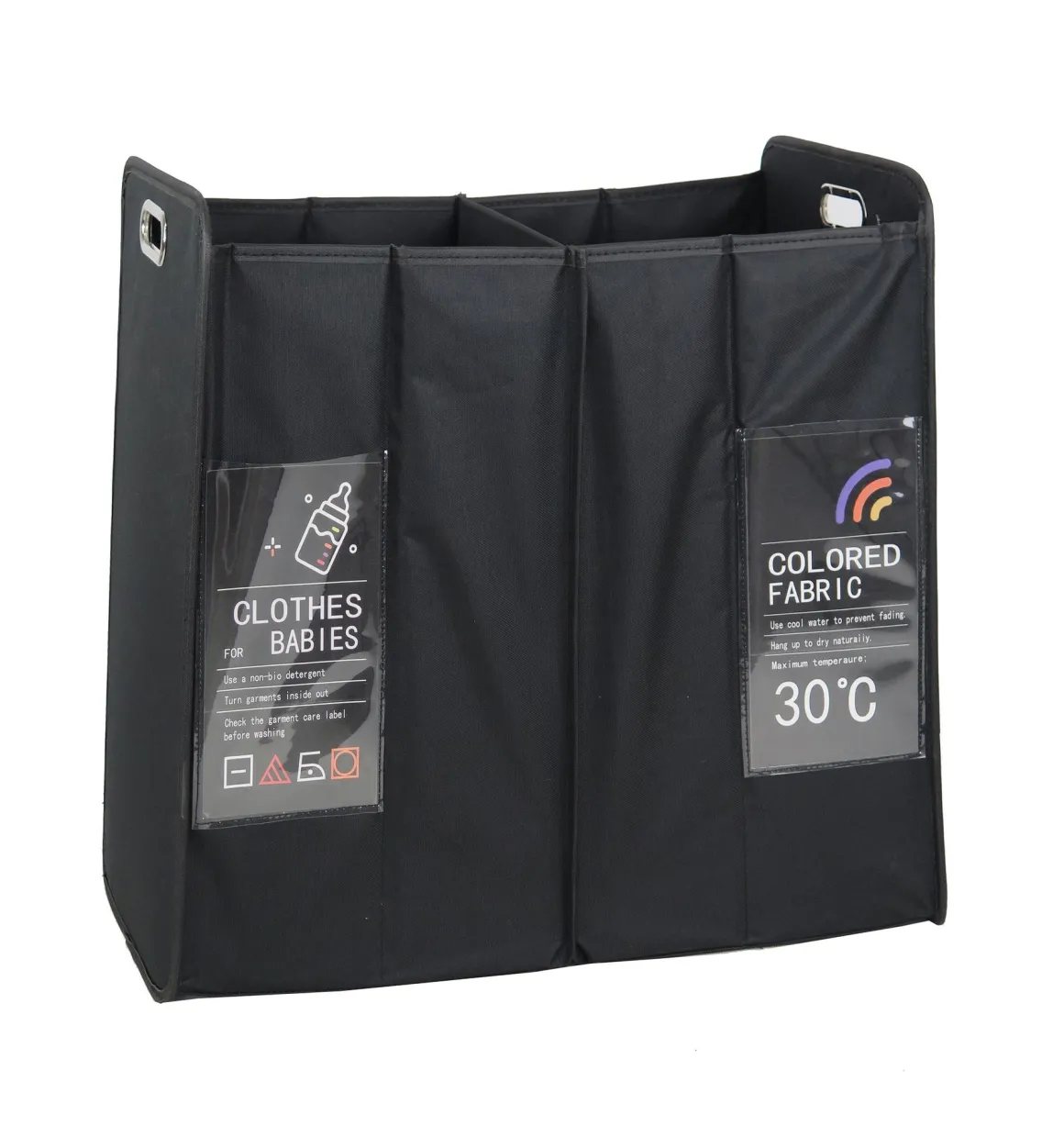 CESTO PORTABIANCHERIA IN TESSUTO POLIESTERE A 2 SCOMPARTI 55X33X56CM PIEGHEVOLE NERO: vendita online CESTO PORTABIANCHERIA IN TESSUTO POLIESTERE A 2 SCOMPARTI 55X33X56CM PIEGHEVOLE NERO in offerta