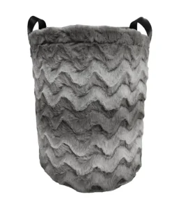 CESTO ROTONDO FELPATO GRIGIO CON MANICI 1 PEZZO D32XH35CM : vendita online CESTO ROTONDO FELPATO GRIGIO CON MANICI 1 PEZZO D32XH35CM in offerta