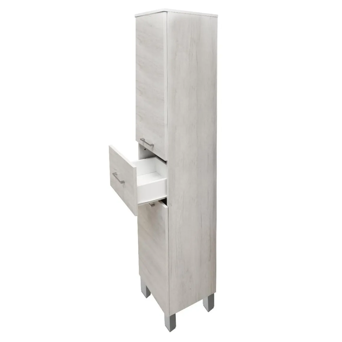 Colonna Bagno Reversibile in Quercia Bianca: Colonna con Ante e Cassetti modello Gaia