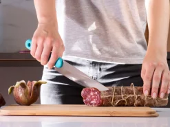 COLTELLO DA CUCINA SALAMI KNIFE IN ACCIAIO INOX MANICO AZZURRO