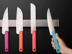 COLTELLO DA CUCINA SALAMI KNIFE IN ACCIAIO INOX MANICO AZZURRO