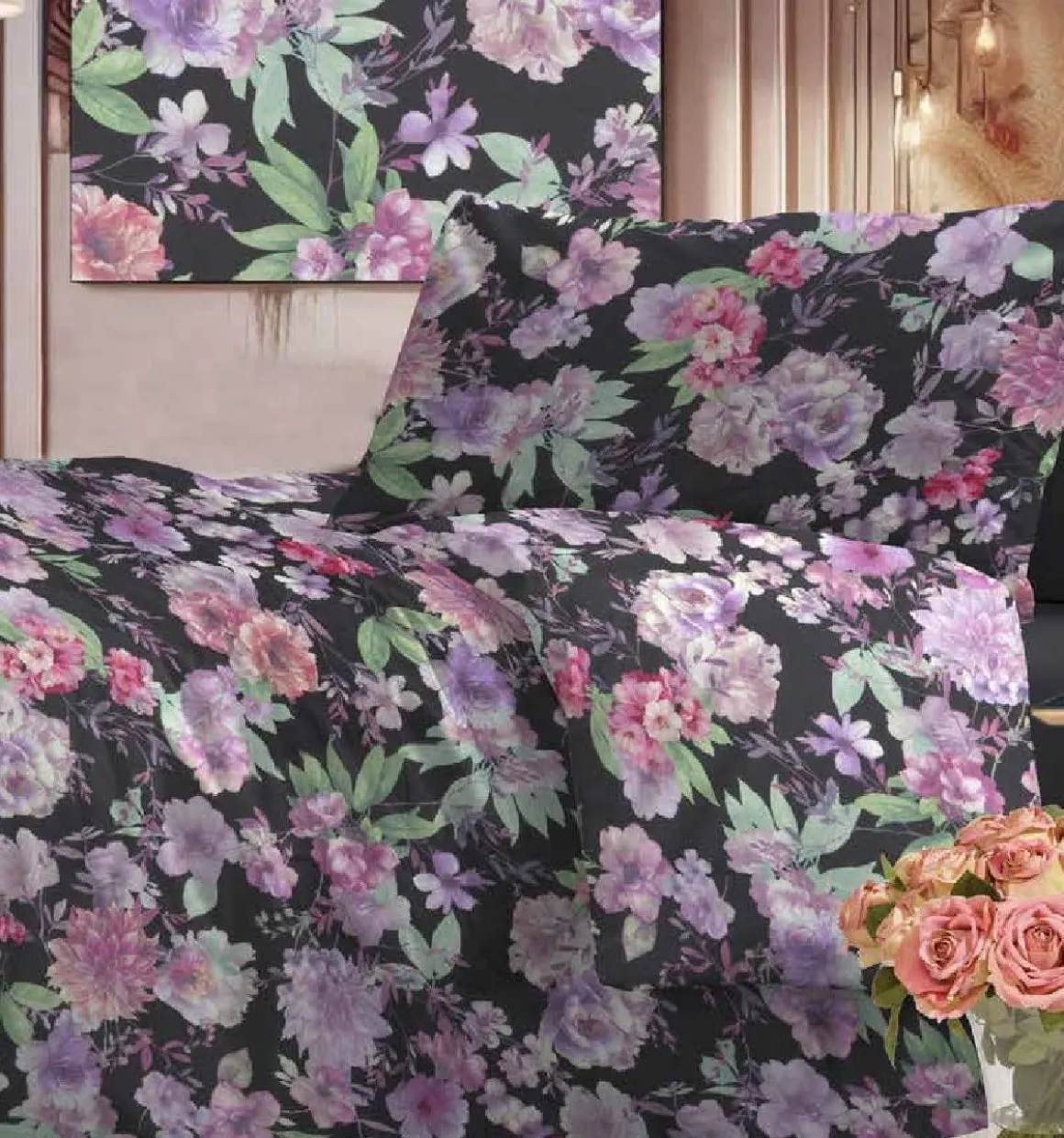 COMPLETO LETTO MATRIMONIALE IN COTONE VALERY NERO : vendita online COMPLETO LETTO MATRIMONIALE IN COTONE VALERY NERO in offerta