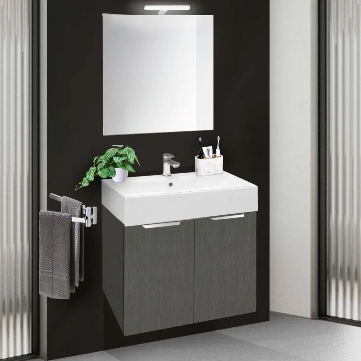 COMPOSIZIONE BAGNO MODERNO IN NOBILITATO REFLEX CARBON