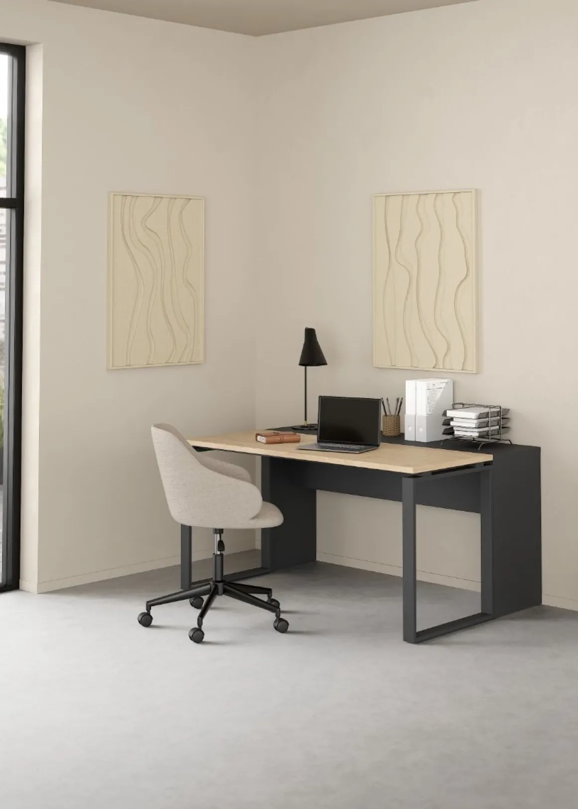 COMPOSIZIONE SCRIVANIA MOD. SIGN JACKSON HICHORY E ANTRACITE in offerta