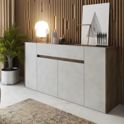 CREDENZA CRETA NOCE EASTWOOD CON FRONTALI EFFETTO SPATOLATO BIANCO: vendita online CREDENZA CRETA NOCE EASTWOOD CON FRONTALI EFFETTO SPATOLATO BIANCO in offerta