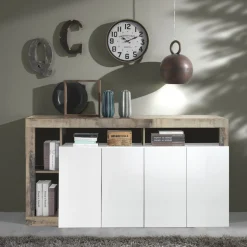 CREDENZA HAMBURG 4 ANTE BIANCO LUCIDO E PERO in vendita online