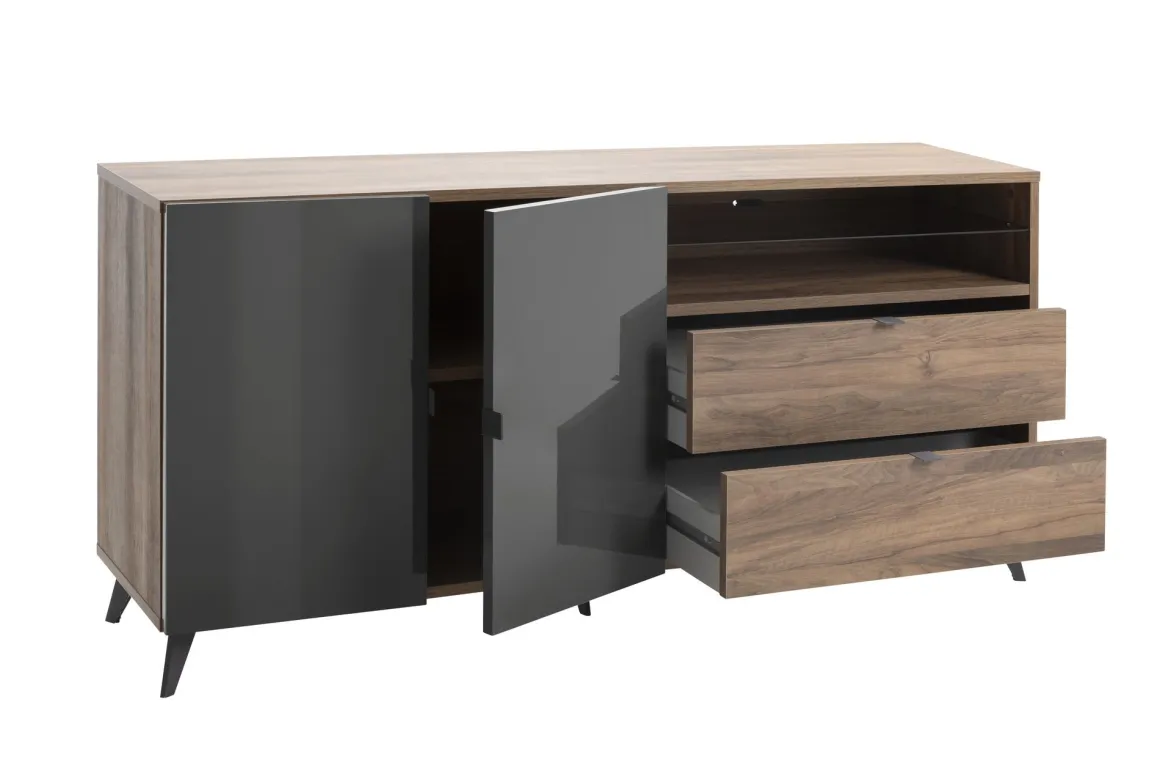 CREDENZA MOD. INFINITO CM 179.2X42.9 H.85 NOCE BRERA E GRIGIO TITANIO LUCIDO in vendita online