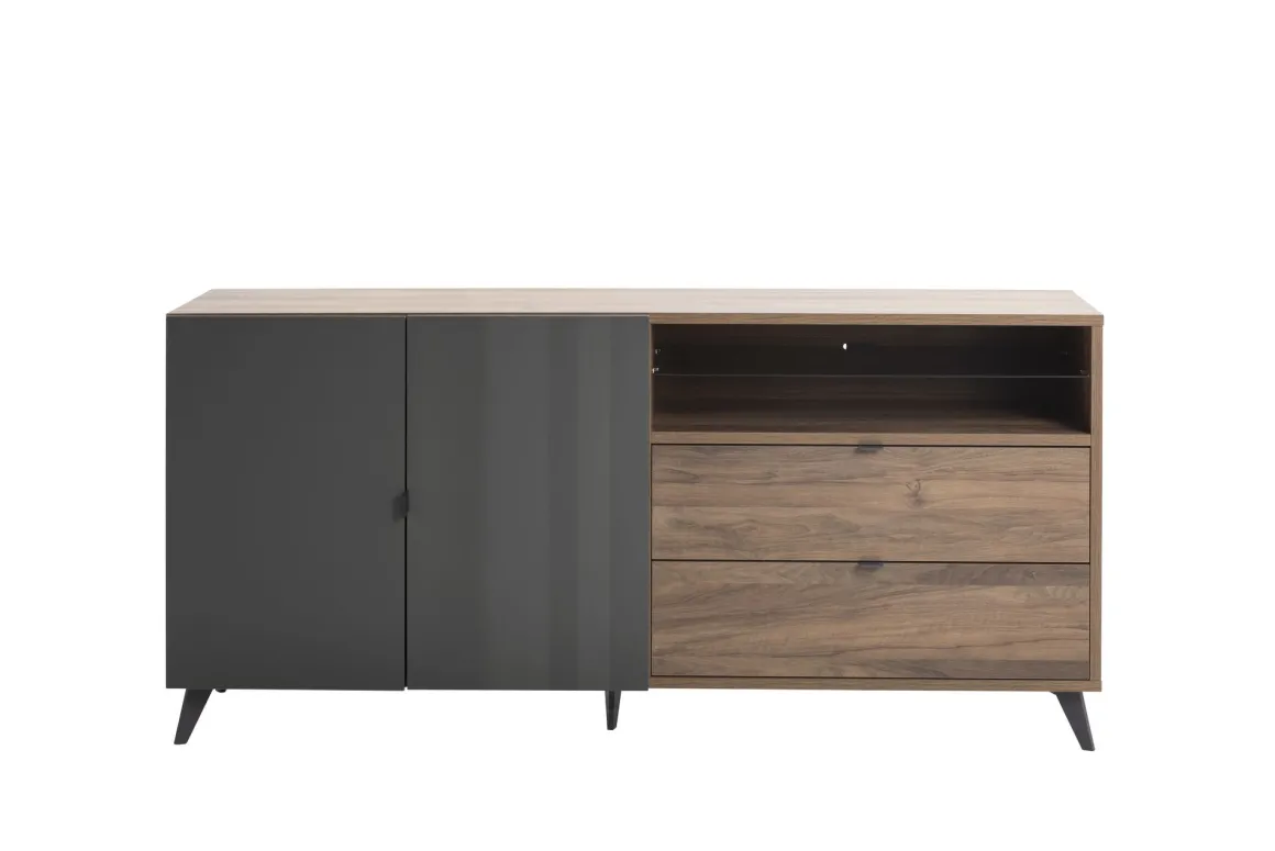 CREDENZA MOD. INFINITO CM 179.2X42.9 H.85 NOCE BRERA E GRIGIO TITANIO LUCIDO in vendita online