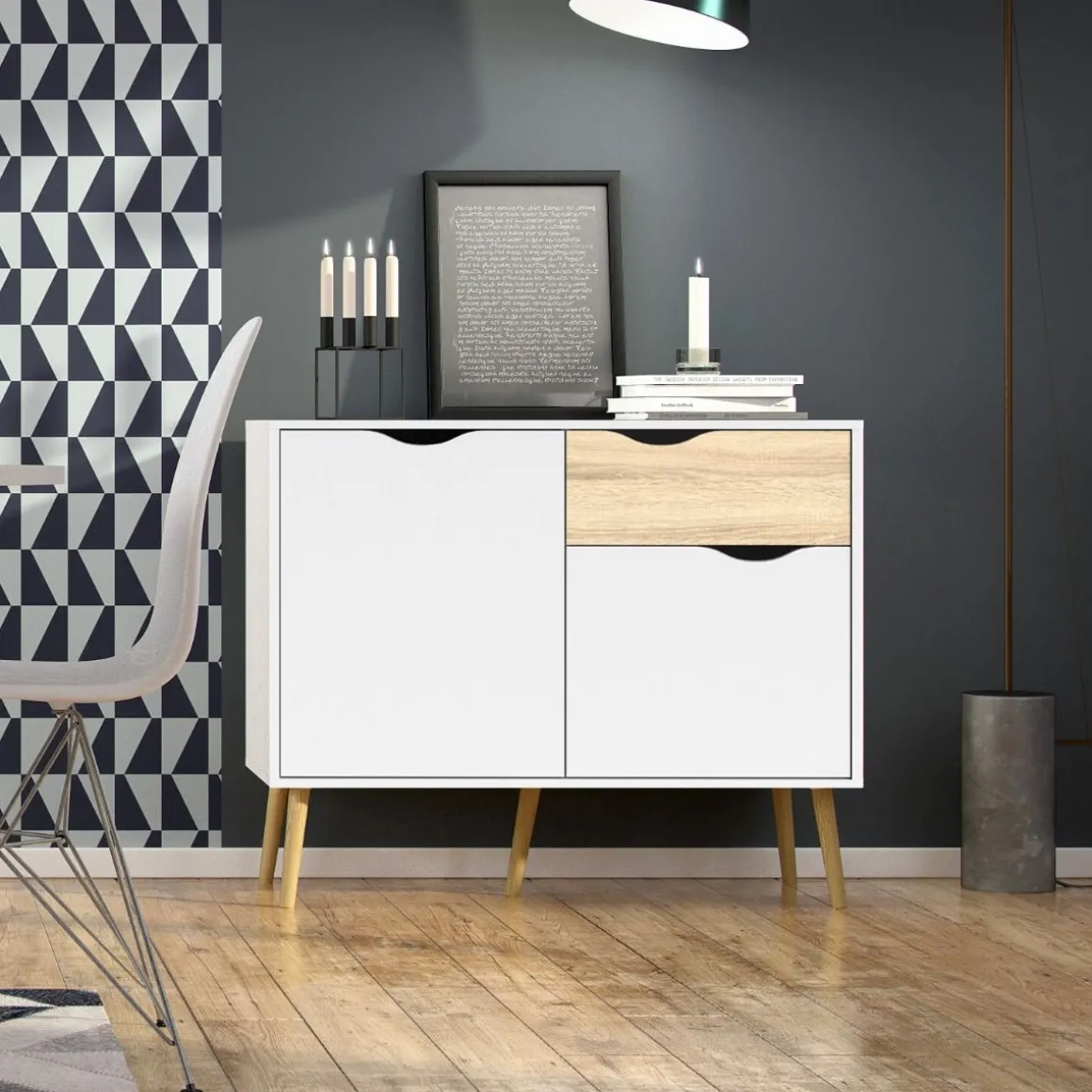 CREDENZA MOD. OSLO BIANCO OPACO E OAK: vendita online CREDENZA MOD. OSLO BIANCO OPACO E OAK in offerta
